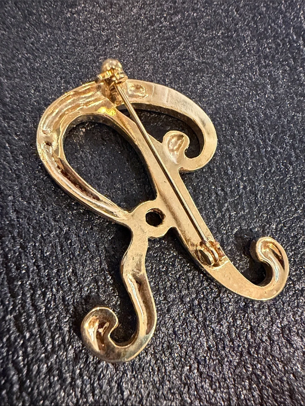 Gold Initial 'R' Pendant brooch with Crystal Accents